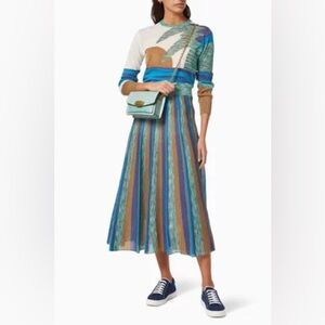Marella Etere Lurex Knit Midi Skirt Metallic Stripe Italy Designer S/M